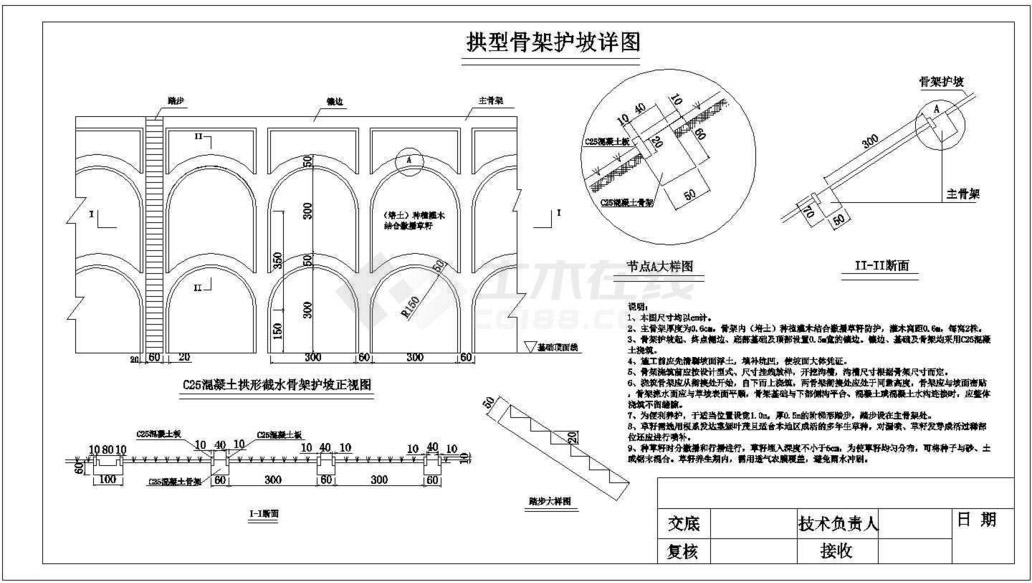 拱形骨架護(hù)坡及隧道明暗洞CAD設(shè)計圖紙